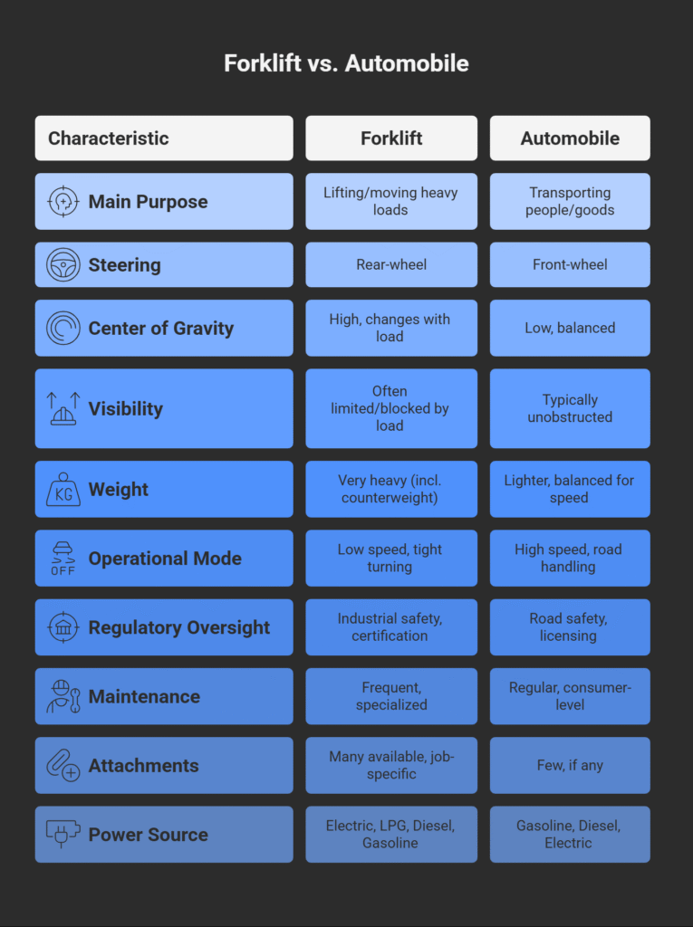 How Are Forklifts Different from Automobiles